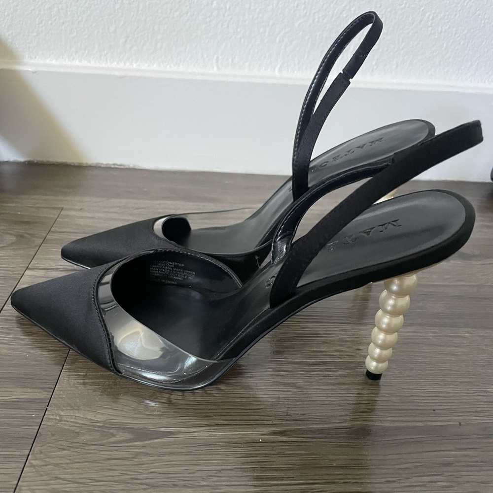 Elegant Black Slingback pearl heels
